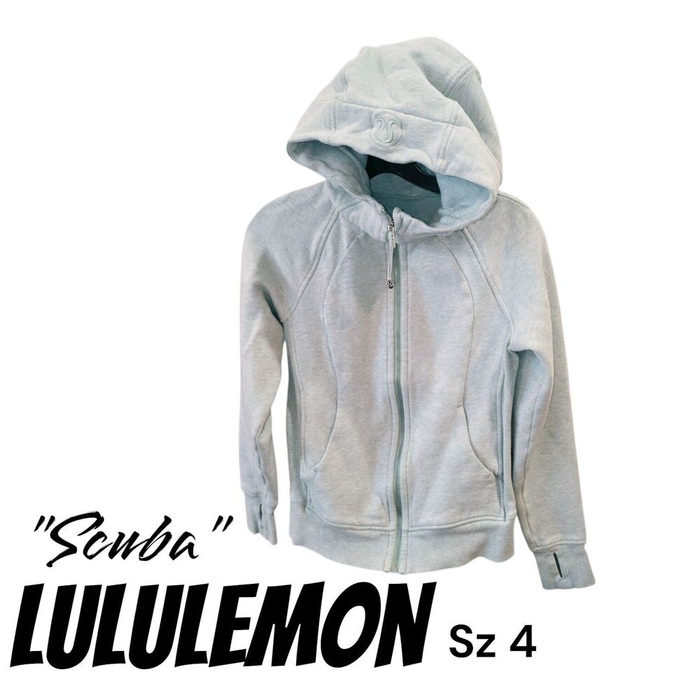 Lululemon Scuba Sz 4 Gray Full Zip Thumbholes Embroidered Hood Logo Jacket